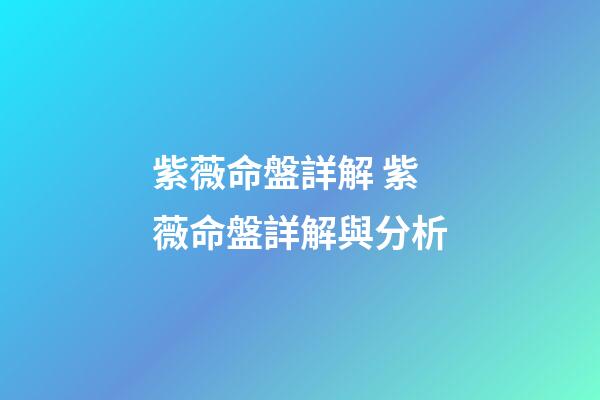 紫薇命盤詳解 紫薇命盤詳解與分析-第1張-觀點-玄機派